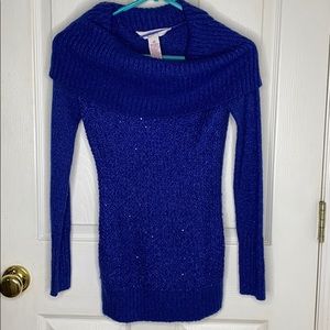 Sparkly blue cowl neck sweater